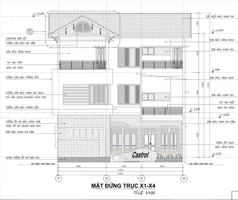 5 Mặt đứng Trục X1 X4 - Công ty TNHH kiến trúc và nội thất Hikari Architecture