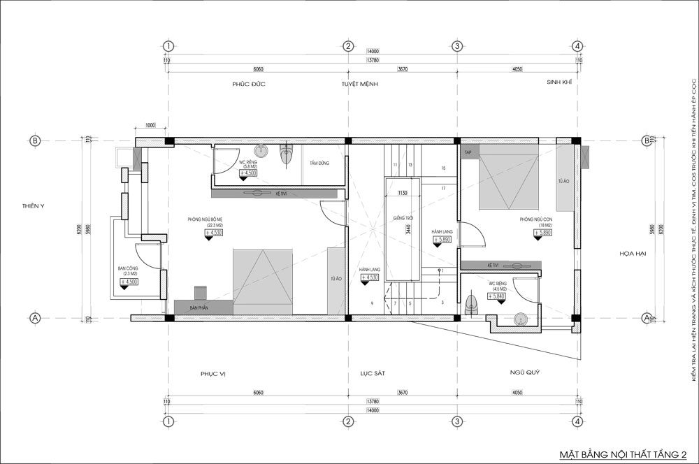 Thiết kế kiến trúc nhà phố (gia đình chị Vân) - mặt bằng tầng 2