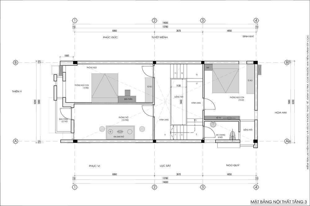 Thiết kế kiến trúc nhà phố (gia đình chị Vân) - mặt bằng tầng 3
